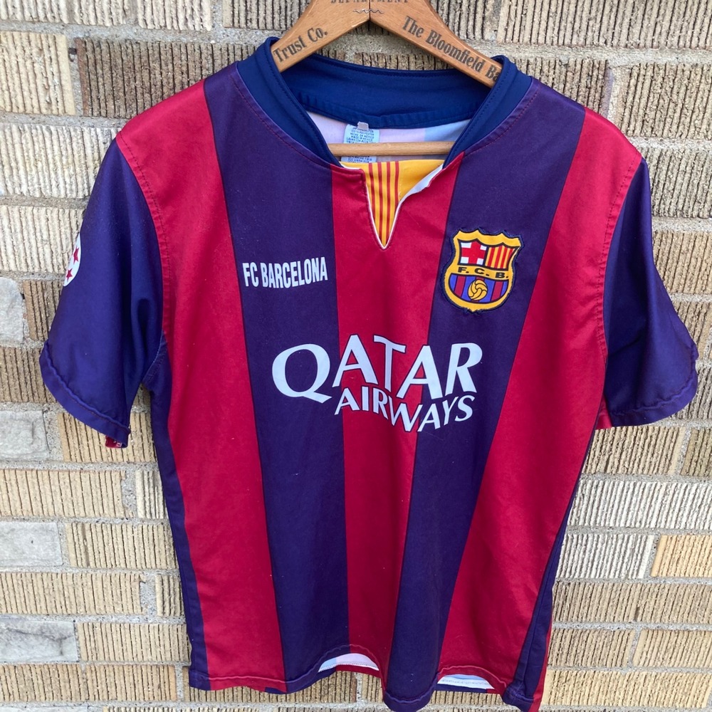 Messi 10 Youth Large Barca Jersey Qatar Airways Soccer Shirt FC Barcelona